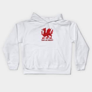 Thou Art Mighty Red Dragon Welsh Rugby Kids Hoodie